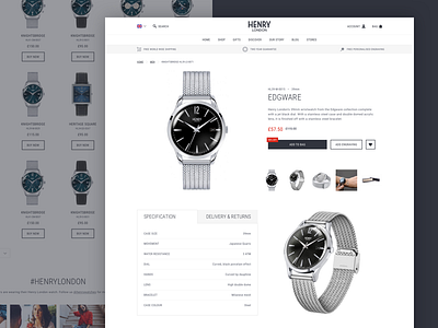 Henry London - Product Detail Page ecommerce magento mobile pdp product page responsive roboto shop ui user interface ux website design