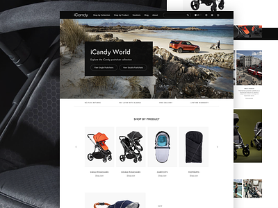 iCandy ecommerce europa home page landing page magento pushchair shop ui user interface ux website design
