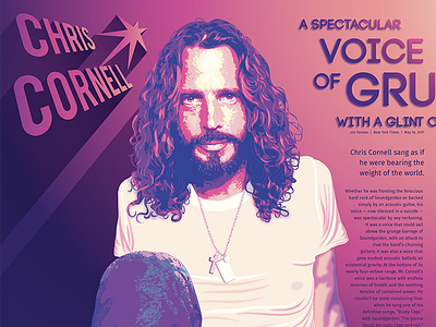 Chris Cornell tribute spread cornell illustrator long shadow typography pink portrait posterized purple rockstar vector