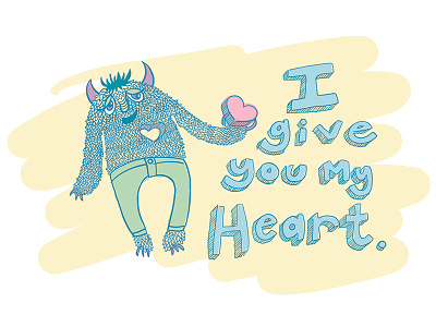 I Give You My Heart adobe draw creature cute digital illustration drawing illustration ipad pro just for fun love monster pastel playful