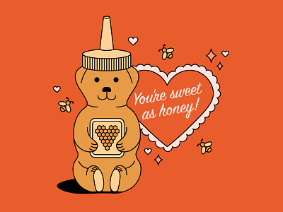 Honey Valentine bear heart honey illustration simplistic sweet valentine valentines day