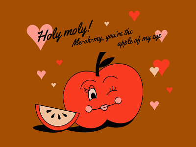You're the apple of my eye apple character flirty illustration retro retro design valentine wink