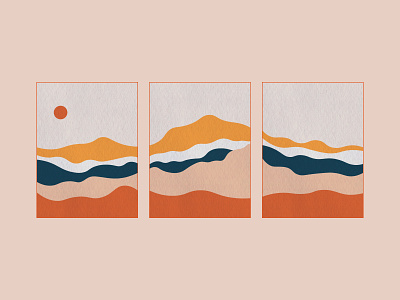 Landscape Triptych colorful design illustration landscape mountains painting simple simplistic triptych