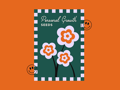 Personal Growth Seeds checkered design flowers graphic illustration packet seeds simple smiley spring