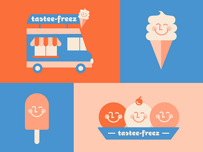 Tastee Freez Ice Cream characters dessert food graphic ice cream illustration simplistic treats truck