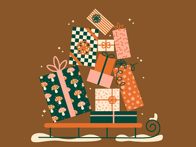 Presents! christmas graphic holiday illustration presents sleigh xmas