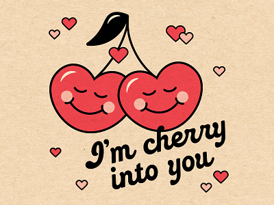 Couple of Cherries character cherries cherry cute fruit graphic hearts illustration love retro simplistic valentine valentines