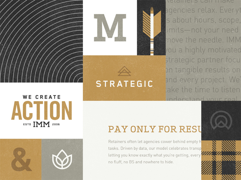 Rebrand elements exploration identitiy illustration mark logo brand icons colorado boulder process imm mood board gold arrow type texture