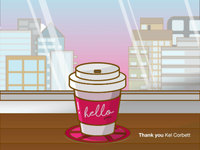 Hello Dribbble city coffee debut gif hello motion shot steam sunrise