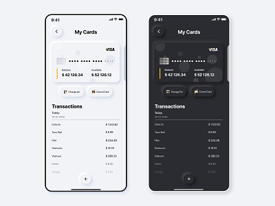 Mobile Banking App | Light & Dark Mode app banking buttons card dark mode neomorphism ux visa