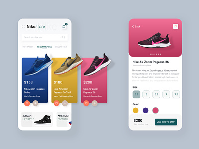 Nike - Mobile App Concept 2019 trends branding cart clean colours concept design ecommence footwear minimal modern ui nike product app running shoe shoe sneaker sportswear store ui ux