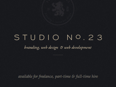 Studio No.23 Holding Page dark holding page home page seal