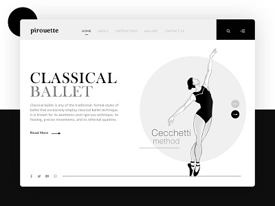 Ballet studio home page branding design flat illustration typography ui ux vector web website design