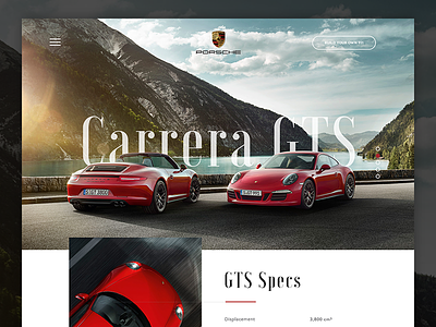 Porsche GTS carrera clean design grid microsite minimal one page porsche red scroll ui