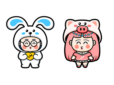 rabbit and pig illustration