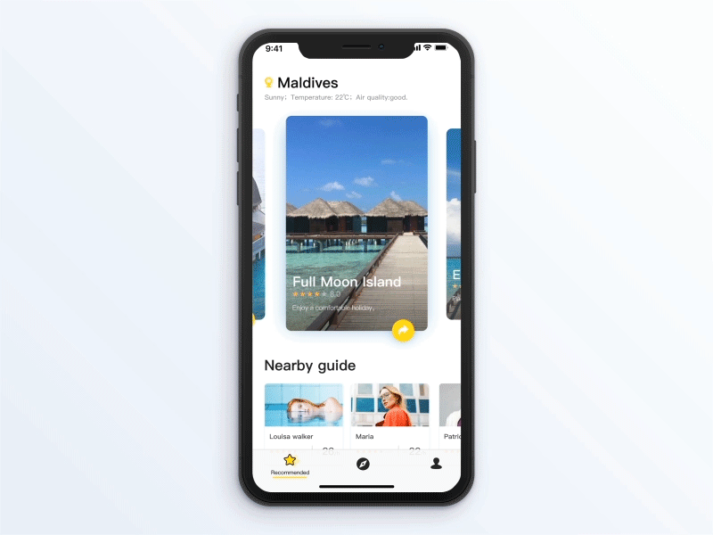 Recommended Guide app card free gif line maldives tourism ui