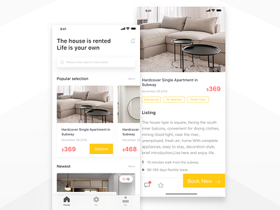 Recently renting a house app card house life rent ui