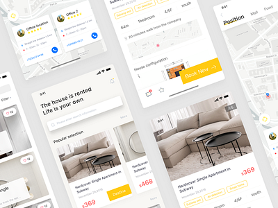 a rental application app card design house renting a house ui