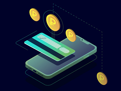 Money Transfer by Phone bank design gradient illustration illustrator iso isometric minimalist money phone transfer