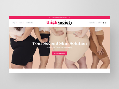 Thigh Society Homepage Redesign design ecommerce homepage hot pink pink shapewear shopify slip shorts solutionwear ui ux website