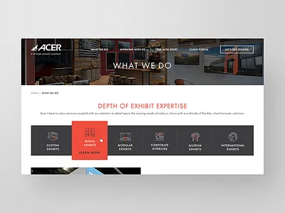 Acer Exhibits Website Redesign exhibits expertise homepage photography red services tabs tradeshows ui ux web website