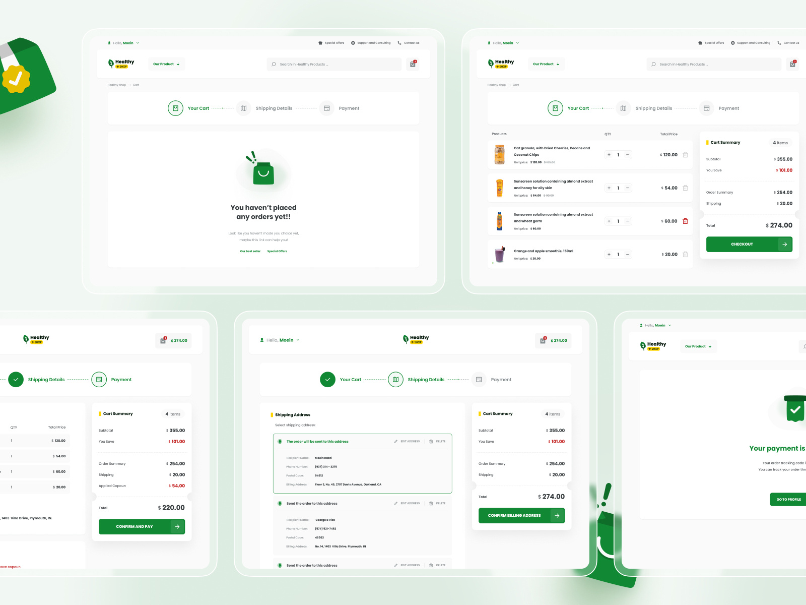 Healthy Shopping Cart Process by Moein Rabti on Dribbble