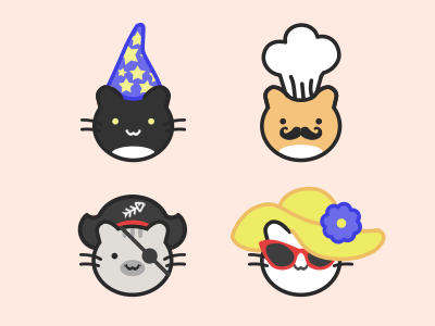 Cats in Hats cat cook hat icon icons illustration lady pirate wizard