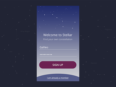 Daily UI #001 Sign Up app constellation daily ui sign up sky space stellar