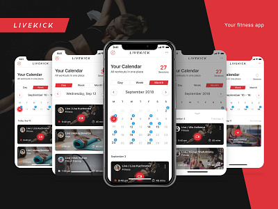 LIVEKICK - Fitness App app calendar design fitness fitness app ios livekick mob sport app ui ux