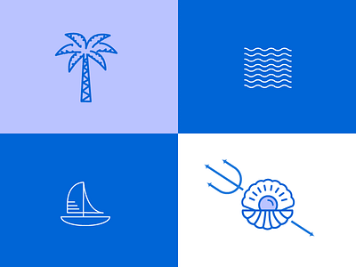 Nautical Icons boat branding icon line art minimal nautical ocean palm tree pearl sea tropical waves