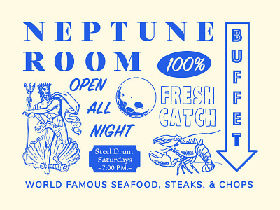 Neptune Room Brand Samples branding dc fish menu nautical ocean restaurant retro seafood typography