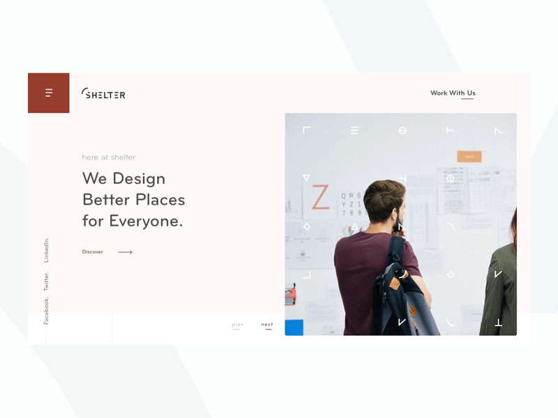 Shelter Homepage Exploration – Interactions animation architecture hamburger menu off canvas menu principle uxdesign webconcept webdesign websitedesign