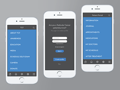 Testicular Cancer App Screens app art director branding creative creative director design graphic design illustrator ui user experience user inteface ux ux design vector