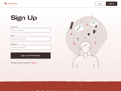 Writescape Register Page branding css dailyui html illustration react ui ux