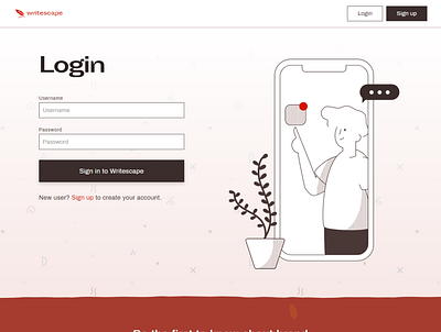 Writescape Login Page daily ui dailyui design html illustration logo react typography ui ux web
