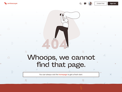 Writescape 404 Page app branding css dailyui html illustration react ui ux vector web