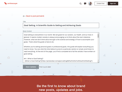 Writescape editpost page branding css daily daily ui html illustration react typography