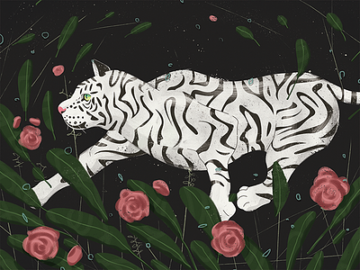 Tiger Illustration big cats cat floral flowers tiger tropical white tiger