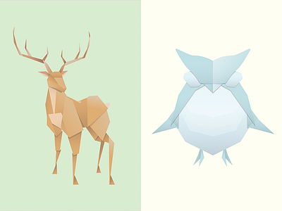 Origami Deer & Owl animals antlers bird deer geometric origami owl