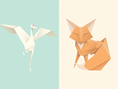 Origami Crane & Fox animals bird crane fox geometric origami