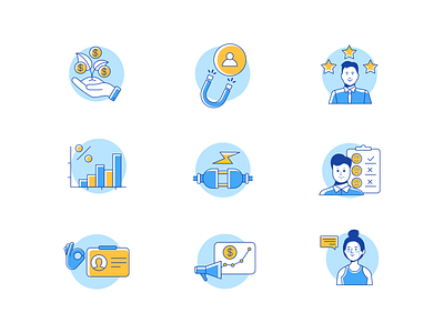 Icons Design for New Project campaign analytics customer experience experience design icon design icon set iconography illustration marketing retention reviews saas ui
