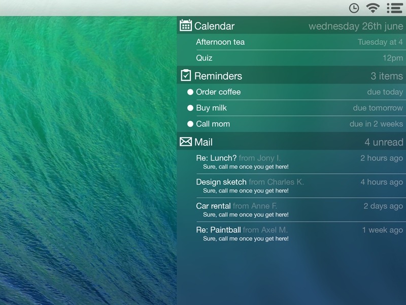 Mavericks Notification Center Concept os x os mac os x mac mavericks notification center notifications concept ios 7 ios