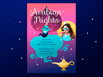 Arabian Nights (Genie) digital invitation alladdin arabian card design digital fairy tales genie gold illustration invitation smilebox vector