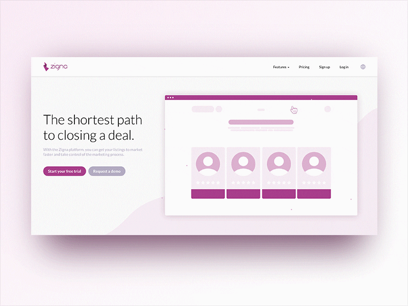 Zigna - The shortest path to closing a deal animation landing page real estate ui ux zigna