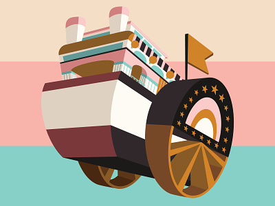 Riverboat Funky 3D colors design illustration riverboat vector