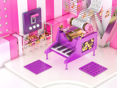 DAY001 3d c4d colour design maid piano room