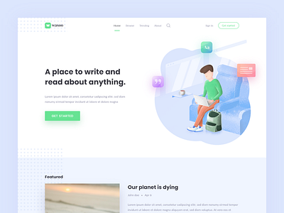 Wasoo publishing platform blog header hero design illustration user interface web