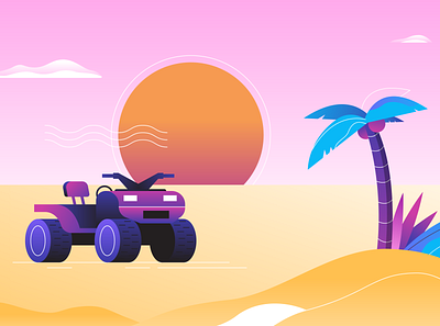 Paradise Drive atv drive dunes explore gradient gradients illustration illustrator palm tree paradise sand sunrise sunset