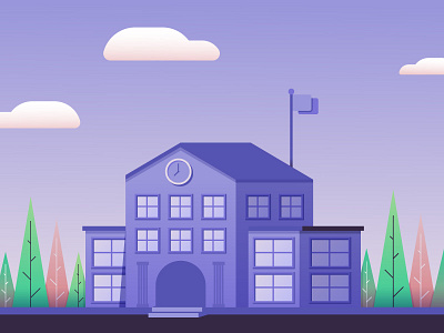 School is Cool building gradient illustration illustrator purple school trees