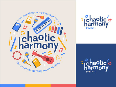 Chaotic Harmony elementary flute guitar illustration illustrator logo logo design music piano podcast school ukulele xylophone